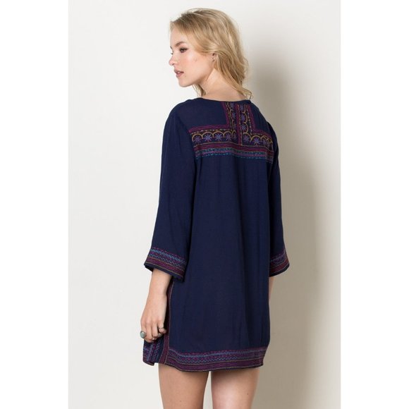 THML Embroidered Shift Dress, Navy - Picture 4 of 7